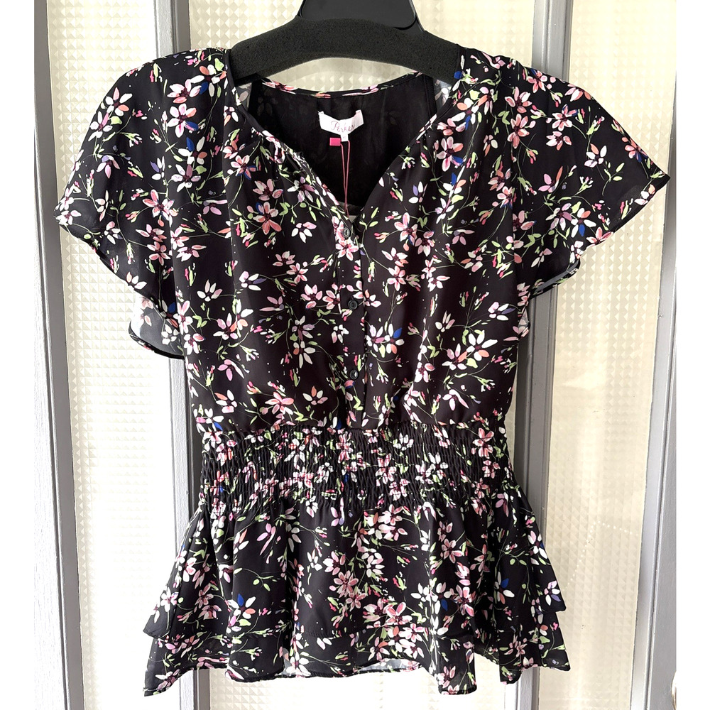NWT Parker New York Smocked Waist Peplum Blouse Flutter Sleeves Cottagecore | XS